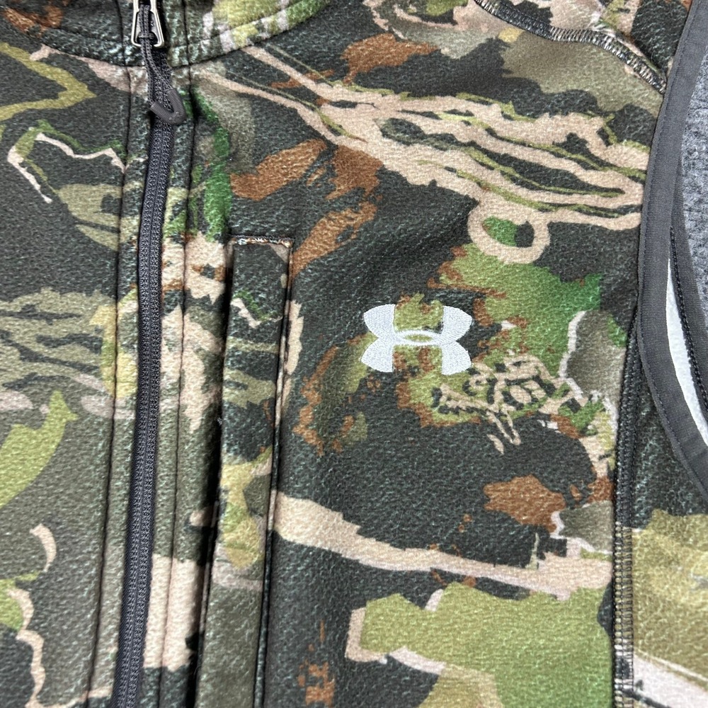 Under Armour Vest Mens Medium Green Camo ColdGear Fitted Full Zip Hunting Fleece - Picture 3 of 7